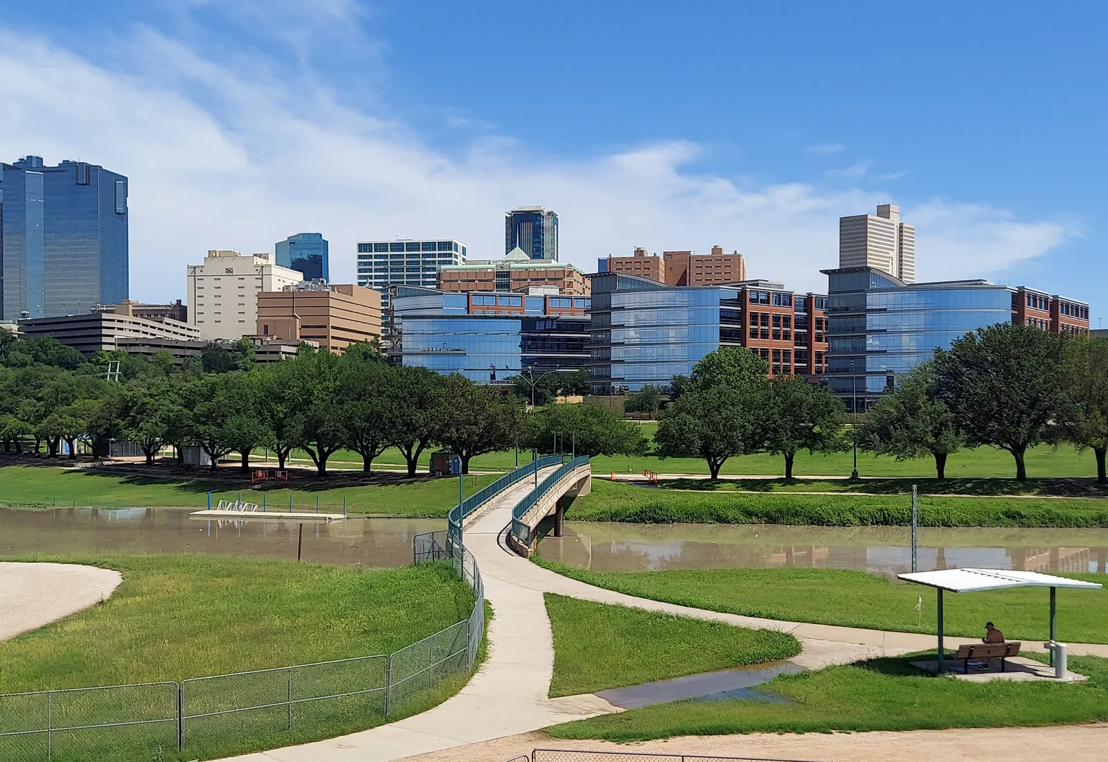 Downtown Fort Worth skyline viewed from the Trinity Trails